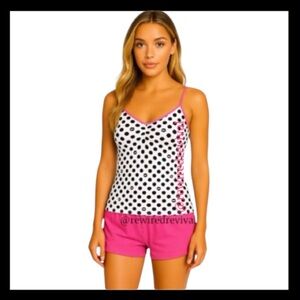 Rare 2005 Victoria’s Secret PINK Polka Dot Dog Cami Y2K Logo Tank Pink Straps M